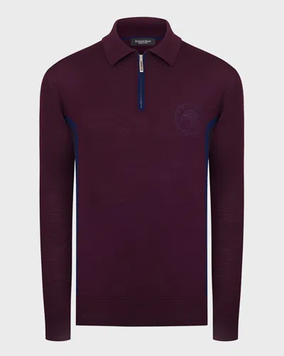Stefano Ricci Men's Eagle Wool Quarter-zip Sweater In Burgundy