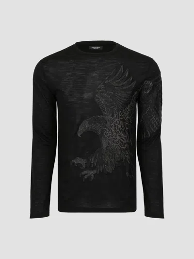 Stefano Ricci Men's Embroidered Flying Eagle Long-sleeve T-shirt In Black