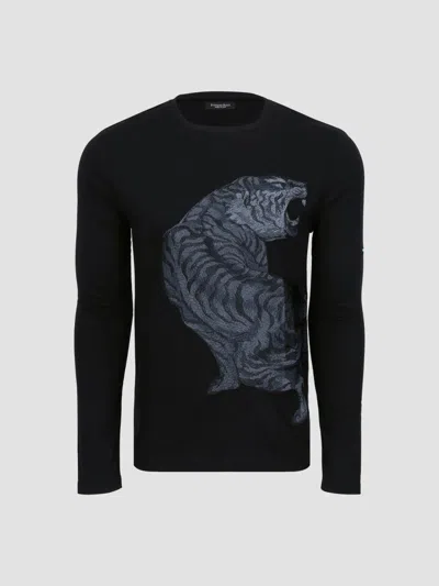 Stefano Ricci Men's Embroidered Roaring Tiger Long-sleeve T-shirt In Black