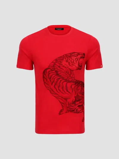 Stefano Ricci Men's Embroidered Roaring Tiger T-shirt In Red