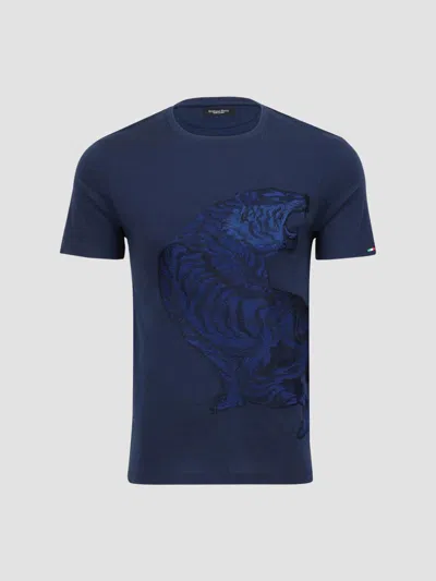 Stefano Ricci Men's Embroidered Roaring Tiger T-shirt In Blue