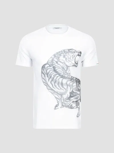 Stefano Ricci Men's Embroidered Roaring Tiger T-shirt In White