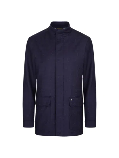 Stefano Ricci Men's Field Jacket In Fine Wool And Silk Blend In Blue
