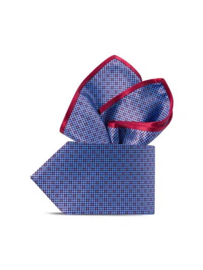 Stefano Ricci Men's Hand Printed Silk Tie Set In Blue