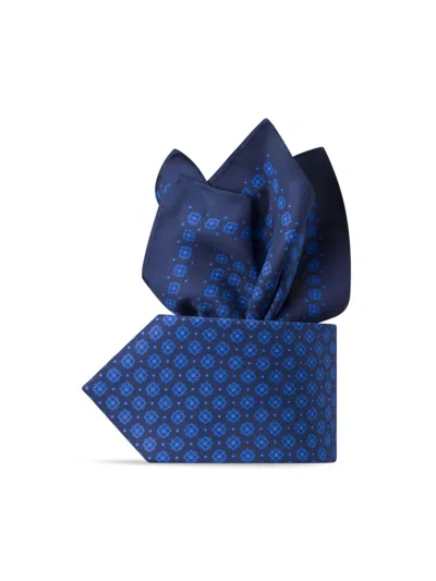 Stefano Ricci Men's Hand Printed Silk Tie Set In Blue Navy