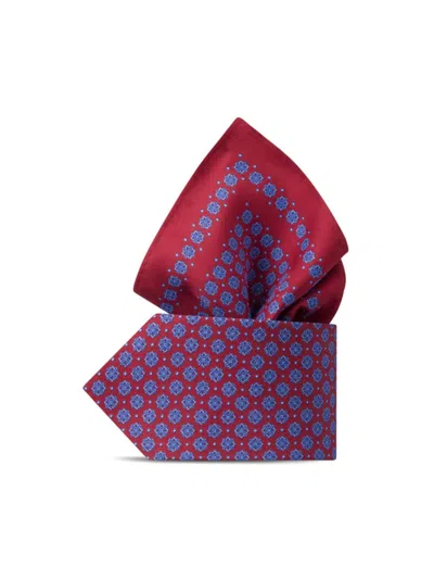 Stefano Ricci Men's Hand Printed Silk Tie Set In Red