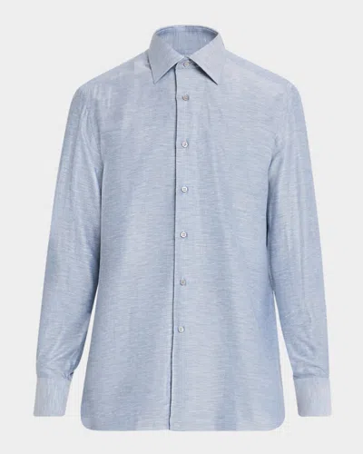 Stefano Ricci Men's Heathered Cotton And Linen Sport Shirt In Blue