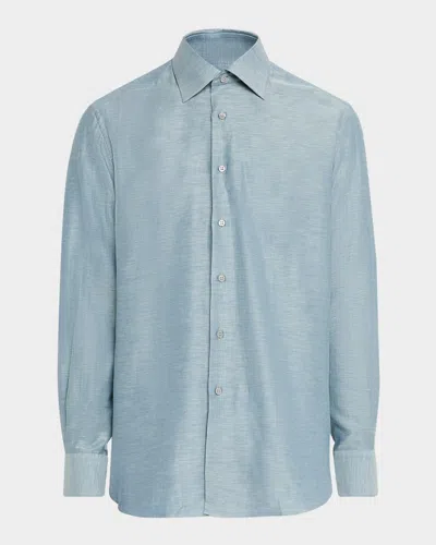 Stefano Ricci Men's Heathered Cotton And Linen Sport Shirt In Light Green