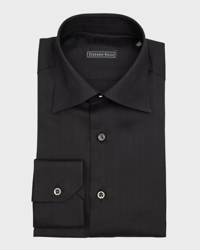 Stefano Ricci Men's Herringbone Dress Shirt In Black