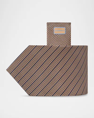 Stefano Ricci Men's Houndstooth Diagonal Stripe Silk Tie In Brown