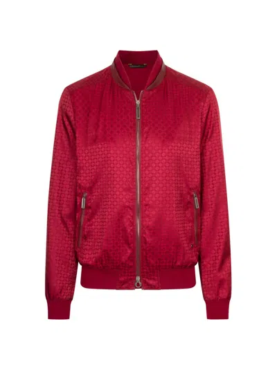 Stefano Ricci Men's Jacquard And Lambskin Leather Blouson Jacket In Red