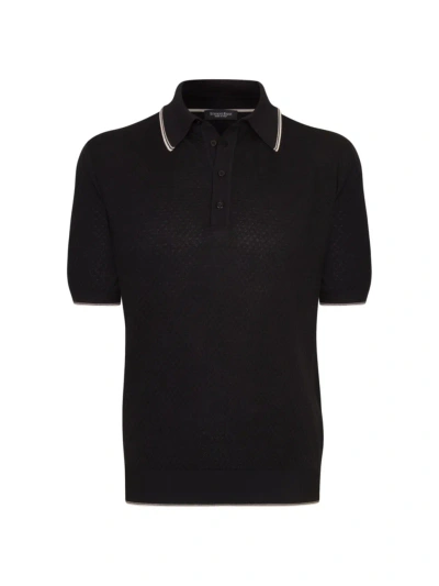 Stefano Ricci Men's Knit Short Sleeve Four-button Polo Shirt In Black