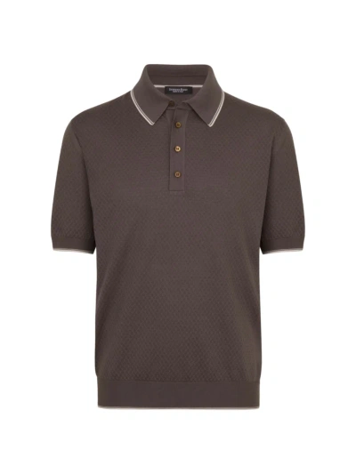 Stefano Ricci Men's Knit Short Sleeve Four-button Polo Shirt In Brown