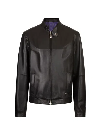 Stefano Ricci Men's Lambskin Leather Biker Jacket In Black