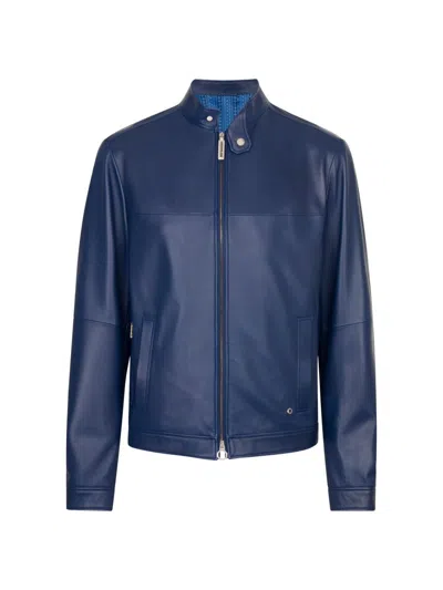 Stefano Ricci Men's Lambskin Leather Biker Jacket In Blue