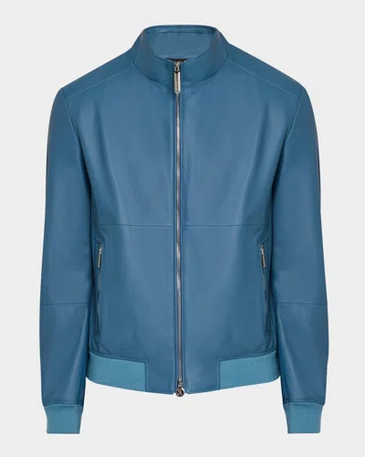 Stefano Ricci Men's Leather Full-zip Blouson Jacket In Blue