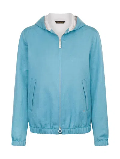 Stefano Ricci Men's Linen And Silk Hooded Jacket In Blue