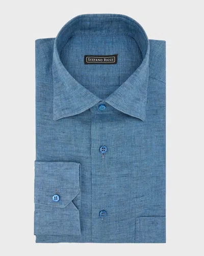 Stefano Ricci Men's Linen Sport Shirt In Blue