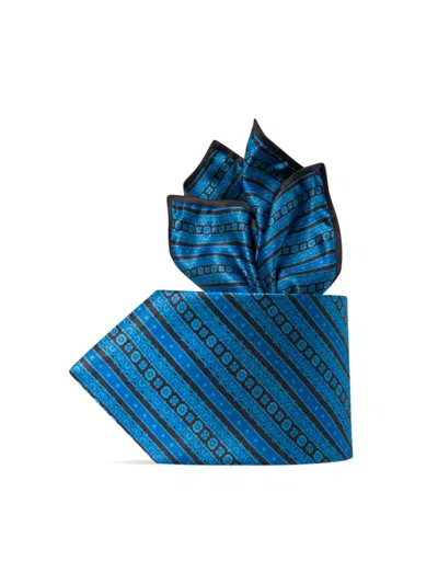 Stefano Ricci Men's Luxury Hand-printed Silk Tie Set In Blue