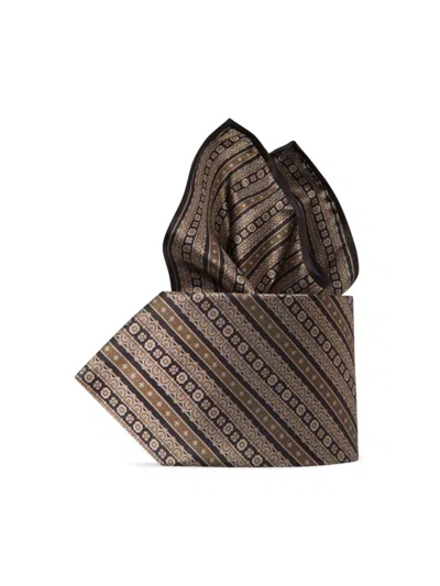 Stefano Ricci Men's Luxury Hand-printed Silk Tie Set In Brown