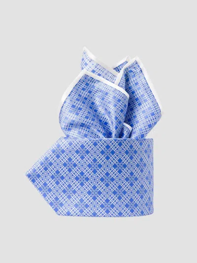 Stefano Ricci Men's Luxury Hand Printed Silk Tie Set In Medium Blue