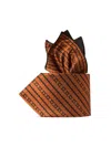 Stefano Ricci Men's Luxury Hand-printed Silk Tie Set In Orange