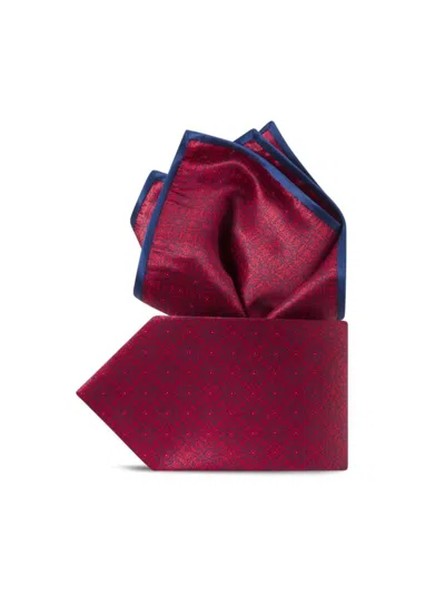 Stefano Ricci Men's Luxury Hand Printed Silk Tie Set In Red
