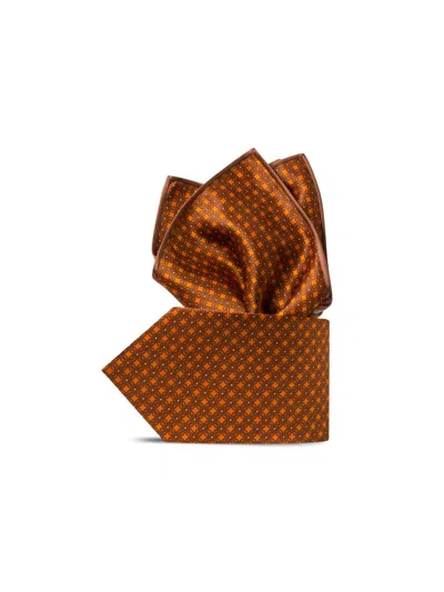 Stefano Ricci Men's Luxury Printed Silk Tie Set In Orange