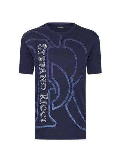 Stefano Ricci Men's Macro Logo Motif T-shirt In Blue Navy