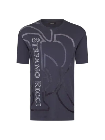 Stefano Ricci Men's Macro Logo Motif T-shirt In Greystone Blue
