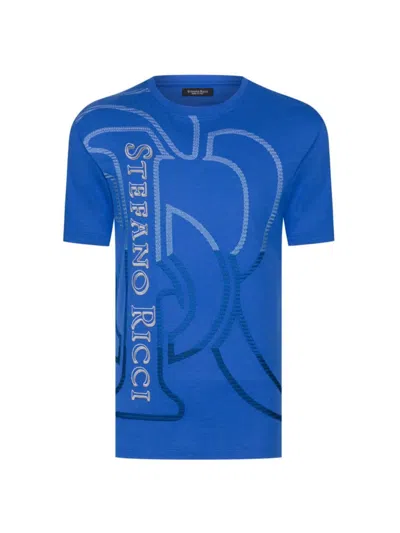 Stefano Ricci Men's Macro Logo Motif T-shirt In Sailor Blue