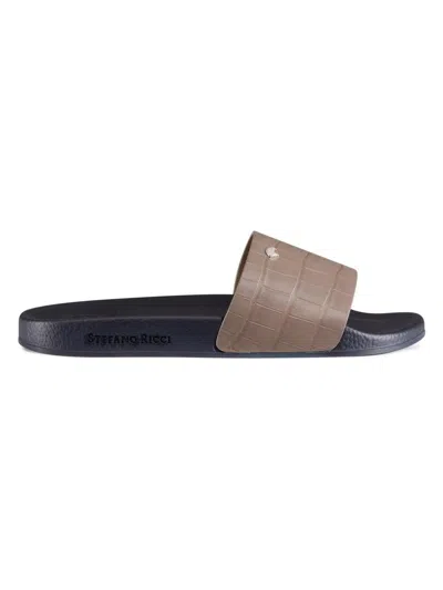 Stefano Ricci Men's Matted Crocodile Leather Slides In Black