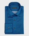 Stefano Ricci Men's Micro-patterned Silk Dress Shirt In Black  Blue