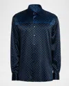 Stefano Ricci Men's Multi-geometric Silk-elastane Sport Shirt In Blue