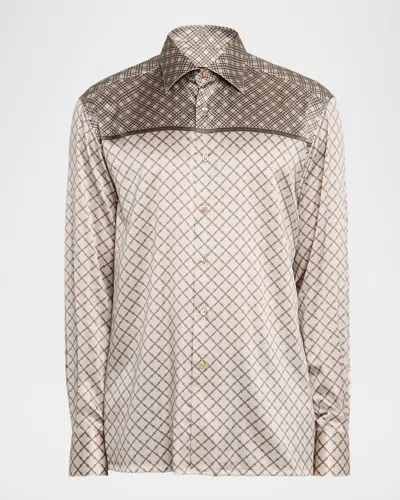 Stefano Ricci Men's Multi-geometric Silk-elastane Sport Shirt In Neutral