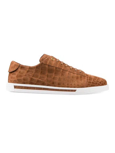Stefano Ricci Men's Nubuck Crocodile Leather Sneakers In Brown