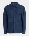 Stefano Ricci Men's Nubuck Leather Button-front Shirt In Blue
