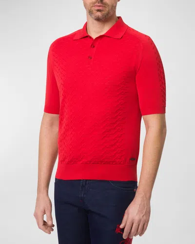 Stefano Ricci Men's Patterned Short-sleeve Polo Sweater In Red