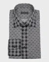 Stefano Ricci Men's Patterned Silk Dress Shirt In Black  White