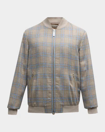 Stefano Ricci Men's Plaid Bomber Jacket In Light Grey