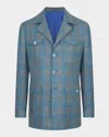 Stefano Ricci Men's Plaid Four-pocket Field Jacket In Petrol