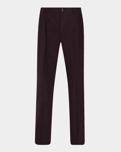 Stefano Ricci Men's Pleated Wool Twill Trousers In Burgundy