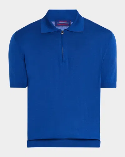 Stefano Ricci Men's Quarter-zip Short-sleeve Polo Sweater In Blue