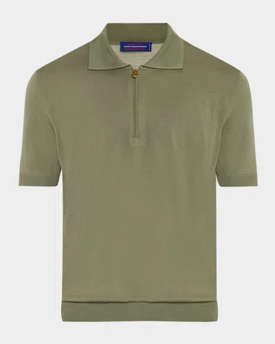Stefano Ricci Men's Quarter-zip Short-sleeve Polo Sweater In Dark Green