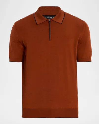 Stefano Ricci Men's Quarter-zip Short Sleeve Polo Sweater In Red
