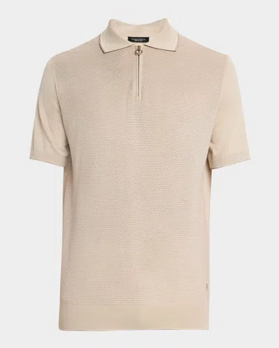 Stefano Ricci Men's Short-sleeve Quarter-zip Polo Sweater In Beige