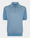 Stefano Ricci Men's Short-sleeve Quarter-zip Polo Sweater In Light Blue