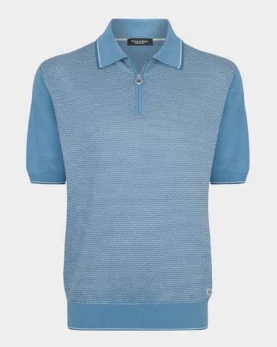Stefano Ricci Men's Short-sleeve Quarter-zip Polo Sweater In Light Blue
