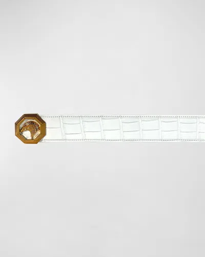 Stefano Ricci Men's Signature Eagle Crocodile Leather Belt In White