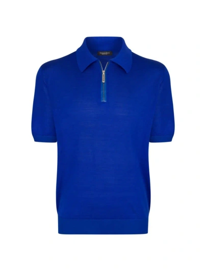 Stefano Ricci Men's Silk And Crocodile Zip Polo Shirt In Bright Blue